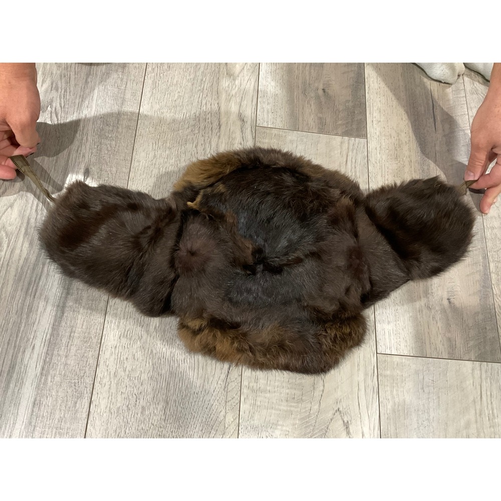 Vintage Russian Ushanka Genuine Fur Trapper Hat Brown Ear Flap mink - Picture 7 of 11